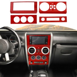 RT-TCZ for Wrangler JK Dashboard Center Console Control Panel Trim Cover Red for Jeep Wrangler JK JKU 2007-2010 Red Interior Accessories 4pcs