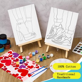 Yeaqee 13 Pcs Valentines Sip and Paint Kit for Couples Date Night Painting Kit Supplies Canvas Art Painting Set Outline Design Blank Stretch Canvas for Couple Adults Party(Couple,8x10)