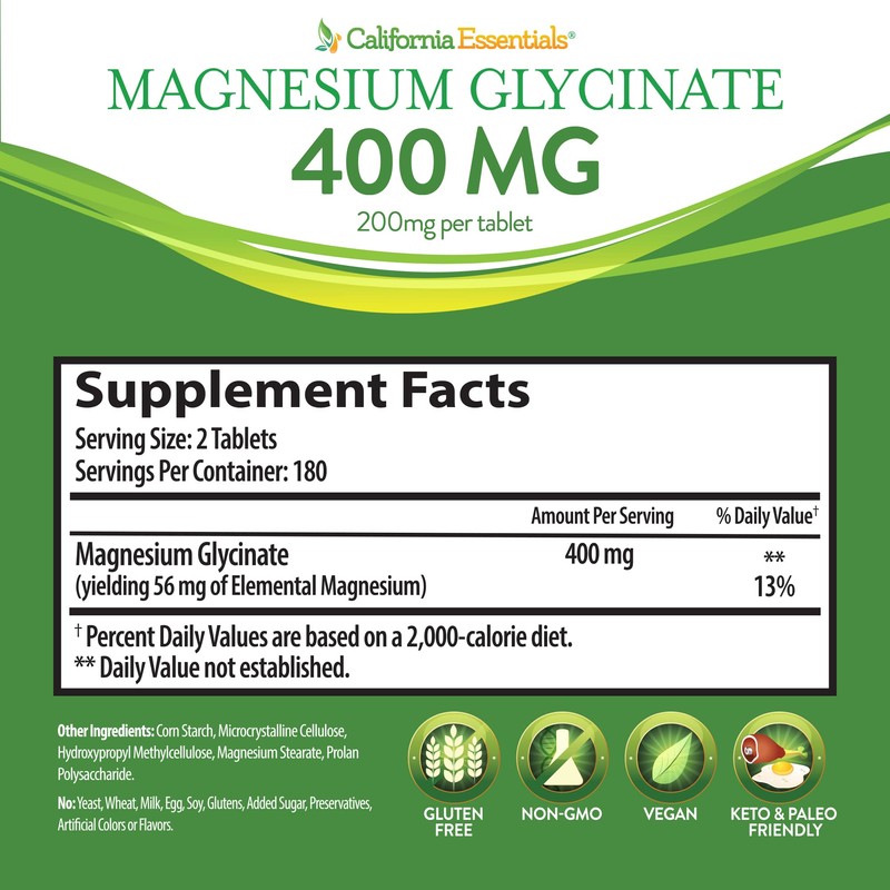 Magnesium Glycinate 400 - Chelated, High Absorption Magnesium for Muscle