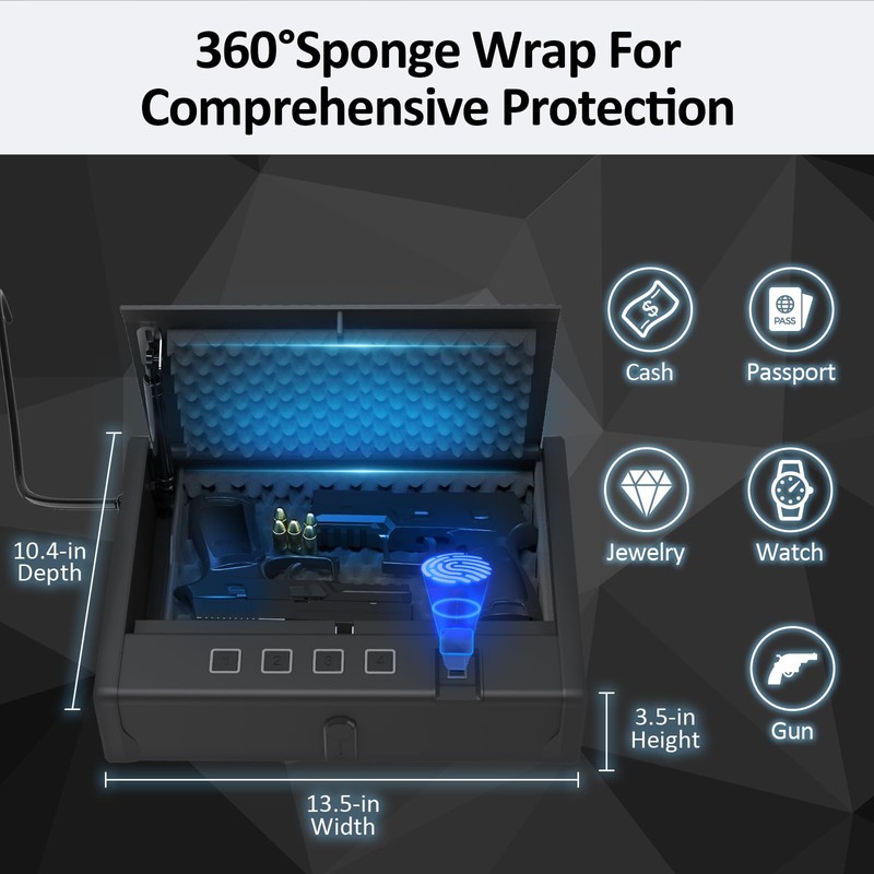 [ 20% Larger capacity ] Biometric gun safe with fingerprint