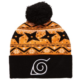 Naruto Shippuden Hidden Leaf Village Cuffed Pom Adult Beanie (Black/Orange)