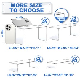 Aheroi Large Acrylic Risers, 8 Pcs 2 Set(7”L~8”L~9”L) Acrylic Display Set Rectangular Stands Shelf Clear Display Risers for Decor, Cake Shelves Retail Shoe Showcase