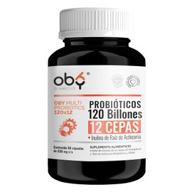 Probioticos 120 Billones de 12 Cepas + Prebioticos. OBY MULTI Probiotics además contiene Inulina Raiz de Achicoria. Probioticos Mujer y Hombre - 60 Cápsulas