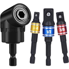 Impact Grade Socket Wrench Adapter Extension Set,105°Right Angle Drill Bit Adapter Attachment 1/4" Drive Hex Magnetic Bit Socket Screwdriver Drill,3Pcs 1/4" 3/8" 1/2"Hex Socket Adapter Drill Bits Set
