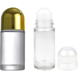 50ml Glass Essential Oil Roller Bottles,Empty Roller Bottles with Plastic Roller Ball,Leak-Proof Roller Ball Bottles with Lid For Essential Oils Perfume Cosmetics (Gold)