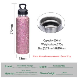 Boundless Voyage Titan Drinking Bottle Vacuum Insulated Thermos Flask 600 ml Dishwasher Safe Reusable and Leak-Proof Water Bottle for School, Office, Sports, Travel Ti3258d (Pink)
