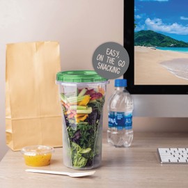 PLASTICPRO Contenedores de 40 onzas con parte superior giratoria y parte inferior transparente con tapas giratorias verdes reutilizables, apilables, contenedores de almacenamiento de alimentos, paquete de 4