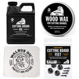WALRUS OIL - Cutting Board Conditioner, Wood Wax, Cutting Board Feet, and Rag Set. for Cutting Boards, Butcher Blocks, Wooden Spoons, and Bowls. 100% Food-Contact Safe.