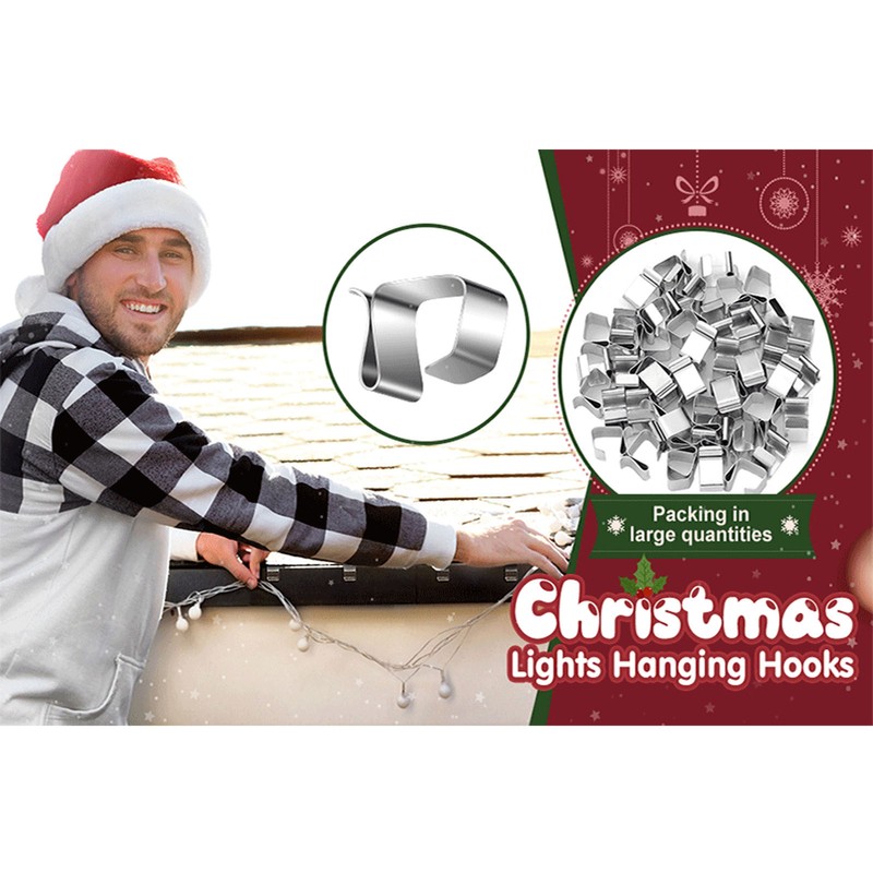 50Pcs Metal Christmas Lights Gutter Hooks Stainless Steel Christmas Lights