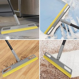 Multifunction Magic Broom, Silicone Floor Squeegee Broom with 59" Long Handle, Scraping Broom for Floor Bathroom Kitchen Shower Tile Pet Hair Fur Marble Glass Water Window Foam Cleaning, Yellow