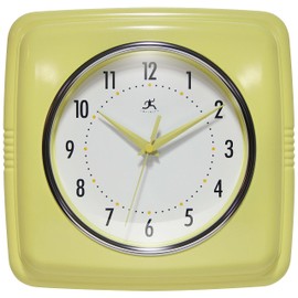 Infinity Instruments Retro Wall Clock - 9 Inch Square Clock - Silent Non-Ticking Mid Century Modern - Kitchen Clock Office Clock Diner Wall Clock - Vintage Wall Clock Decorative - Yellow