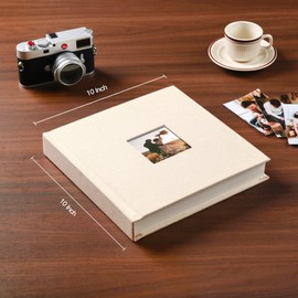 Pssoss 8 x 8 Inch DIY Scrapbook Album 40 Pages Linen Hardcover Kraft White Paper Scrap Book Photo Albums Memory Book for Baby Wedding Family Anniversary Photo Album (Beige, 40 pages)