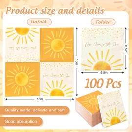 JarThenaAMCS 100Pcs Boho Sun Paper Napkin Double-Sided Disposable Sunshine Baby Shower Luncheon Napkin First Trip Around the Sun Party Napkins for Party Supplies Table Decor