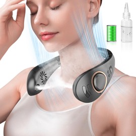 Neck Fan with Mist Spray-Neck Fans that Blow Cold Air,Folding 4000Mah Portable Personal USB Rechargeable Battery Operated Fan with Mister,Cooling Bladeless Travel Misting Fan for Neck Around Black