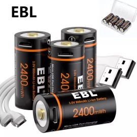 EBL 4x EBL RCR123 CR123A CR123 Batteries 3V Lithium Li-ion USB Rechargeable w/Cable