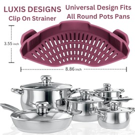 LUXIS DESIGNS Clip On Strainer Silicone for All Pots and Pans, Pasta Strainer Clip on Food Strainer for Meat Vegetables Fruit Silicone Kitchen Colander (MilkShake)