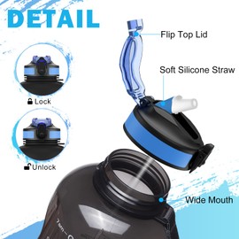 ETDW Trinkflaschen mit Strohhalm 1.5 Liter, [BPA-frei Tritan] Wasserflasche 1500L mit Zeitmarkierungen Auslaufsicher für Camping, Fitnessstudio, Picknick SCHWARZ