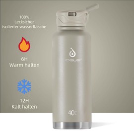 IDEUS Vacuum Insulated Water Bottle, 40 oz (1140 ml) Stainless Steel Double Wall Bottle Metal Sports Canteen with Leak-Proof Screw Cap (Celadon)
