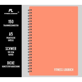 Fitness Log Book Plastic Cover Peach - Undated Workout Diary - A5 Size Thick Paper Strong Binding - Stylish and Minimalist Training Diary
