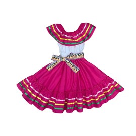 unik Girl's Fancy Traditional Jalisco Mexican Cinco De Mayo Fiesta Dress Size 4-14 Pink