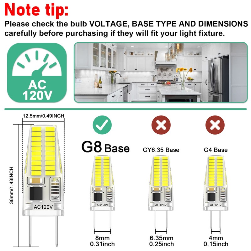 12-Pack G8 LED Bulb Dimmable, 120V 20W 25W T4 JCD