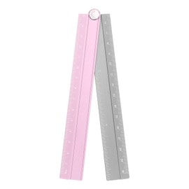 HARFINGTON Folding Straight Ruler 30cm Metric Aluminum Alloy Protractor Foldable Angle Ruler Geometric Measuring Tool with Angle Line for Architects Artists Office, Pink Silver Tone