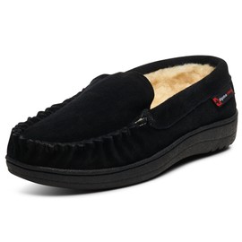 Alpine Swiss Yukon Mens Suede Shearling Slip On Moccasin Slippers Black 15 M US