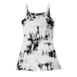 OCCIENTEC Jumpsuit Women's Short Very Soft Sleeveless Summer Onesie Tie Dye Print Sexy Jumpsuit with Button Placket, black, L