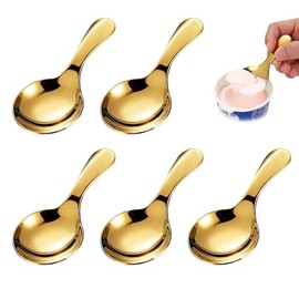 5 PCS Cucharas De Mango Corto, 4.5x9cm Mini Cucharas Doradas De Acero Inoxidable Para Helado Cucharadas De Café Pequeñas Para Condimentos Sal Postre Té Café