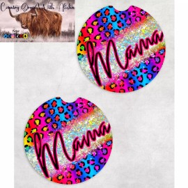 Handmade Mama Animal Print Coasters 2 Pack For Drinks Absorbent 2.75" For Cup Holder