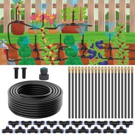 Drip Irrigation Kit, Flantor 66FT Drip Irrigation System with Quick Connectors & Brass Misting Nozzles - 360° Bendable Adjustable Automatic Watering Kit for Garden, Greenhouse, Lawn, Raised Beds