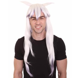 Adult Men's Long Straight Demon Hunter Wig with Ears | White & Purple TV/Movie Wigs HM-1086
