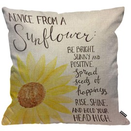 HGOD DESIGNS Cushion Cover Advice From A Sunflower Quotes Print,Throw Pillow Case Home Decorative for Men/Women Living Room Bedroom Sofa Chair 18X18 Inch Pillowcase 45X45cm