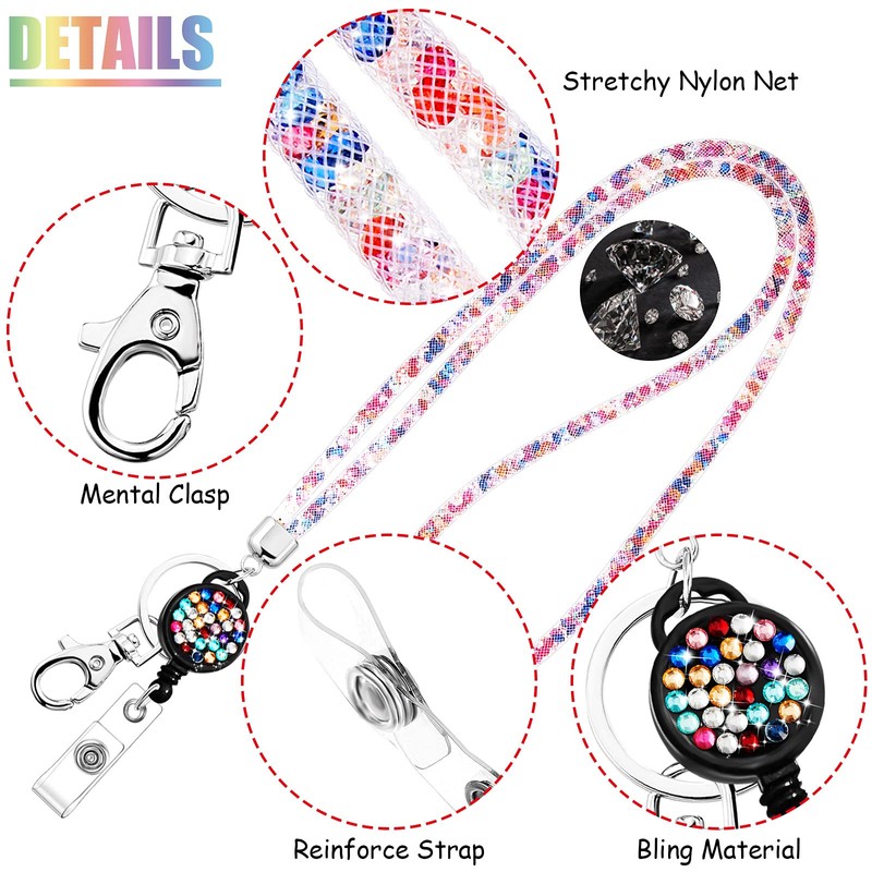 Sparkling Rhinestone Crystal Clear ID Badge Holder Keychain Keychain for