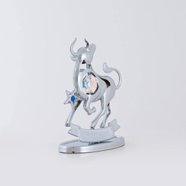 Mascot Chrome Plated Zodiac Taurus on Stand with Mascot Crystal - Tabletop Ornament Gift, Home Décor, Desk Decoration and Romantic Gifts for her Birthday, Mother's Day or Housewarming Gift