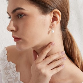 JiayangJY Solid Silver 8MM Pearl Earrings for Women Sterling Silver High Poilshed Simple Pearl Drop Earrings Lever Back 18K White Gold Plated Hypoallergenic