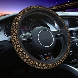 Leopard Cheetah Print Animal Gold Black Steering Wheel Cover for Women Men Girls Car Accessories Decor Anti-Slip Neoprene Auto Steering Wheel Covers Protector Universal 15 Inch
