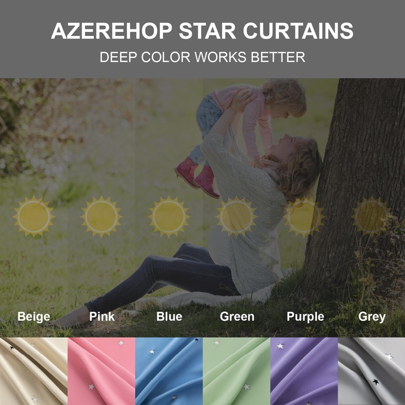 Azurehop Double Layer Star Rainbow Curtains, Kids Nursery Blackout Princess