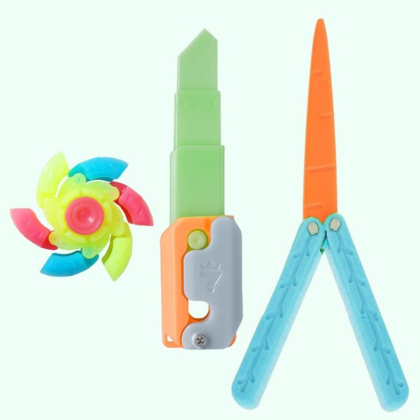Knives Toy Glow in the Dark 3 Piece Set Dummy Knife Pop Knife 3D Gravity Fidget Toy Stress Relief Knife Toy Hand Spinner Retractable Knife Killing Tool (#1)
