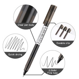 USUAL Gel Pens 12 Black Gel Ink Pens 0.5mm Liquid Ink Rollerball Pen Cute Fine Point Smooth Writing Quick-Drawing Pen for Journaling Back-to-School
