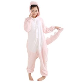 Aoibox Adult Dinosaur Plush One Piece Animal Cosplay Costume Pajamas Pink