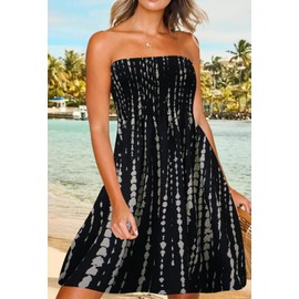 Zyyfly Strapless Dress for Women Sundresses for Women Casual Beach Tube top Dress Summer Essentials Black tie dye M