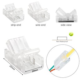 RGBZONE 10 Pcs 10mm 2 Pin COB LED Strip Connectors, Strip to Wire Connector Gapless Solderless Connection for 10mm COB LED Strip Lights