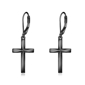 YAFEINI Black Cross Earrings 925 Sterling Silver Christian Cross Dangle Earrings Gifts for Women Men