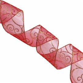 Morex Ribbon Swirl Wired Sheer Glitter Ribbon, 2-1/2-Inch by 50-Yard Spool, Red/Gold