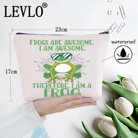 LEVLO Frog Cosmetic Makeup Bag Frog Lover Gift Frogs Are Awesome Makeup Zipper Pouch Bag For Frog Fans (Frogs Are Awesome)