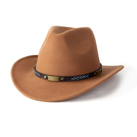 EOGIMI Men Women Western Cowboy Hat Classic Roll Up Cowgirl Hats with Buckle Belt Khaki