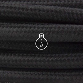 Amarcords - Textile Color Black Power Cable, Round, Silk, 5 Meters, Grounded 3x0,75mm - Wire Coated in Colored Vintage Fabric Chandelier lamp sconces and lampshades.