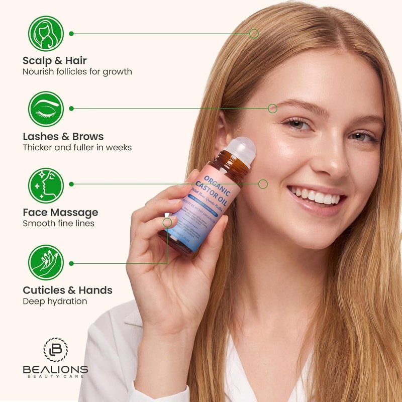 Bealions Castor Oil Roll for Face: With Massaging Rollers -