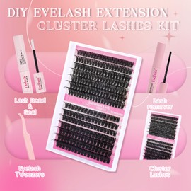 FADLASH Lash Extension DIY Kit 80D+100D Cluster Lashes 0.07 D Curl with Lash Bond and Seal, Remover and Tweezers for DIY eyelash clusters at Home (80D+100D, 12-18mm）